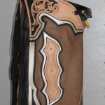 Bronc Chap, taupe, black & platinum with semi-Carved & Basket Stamped